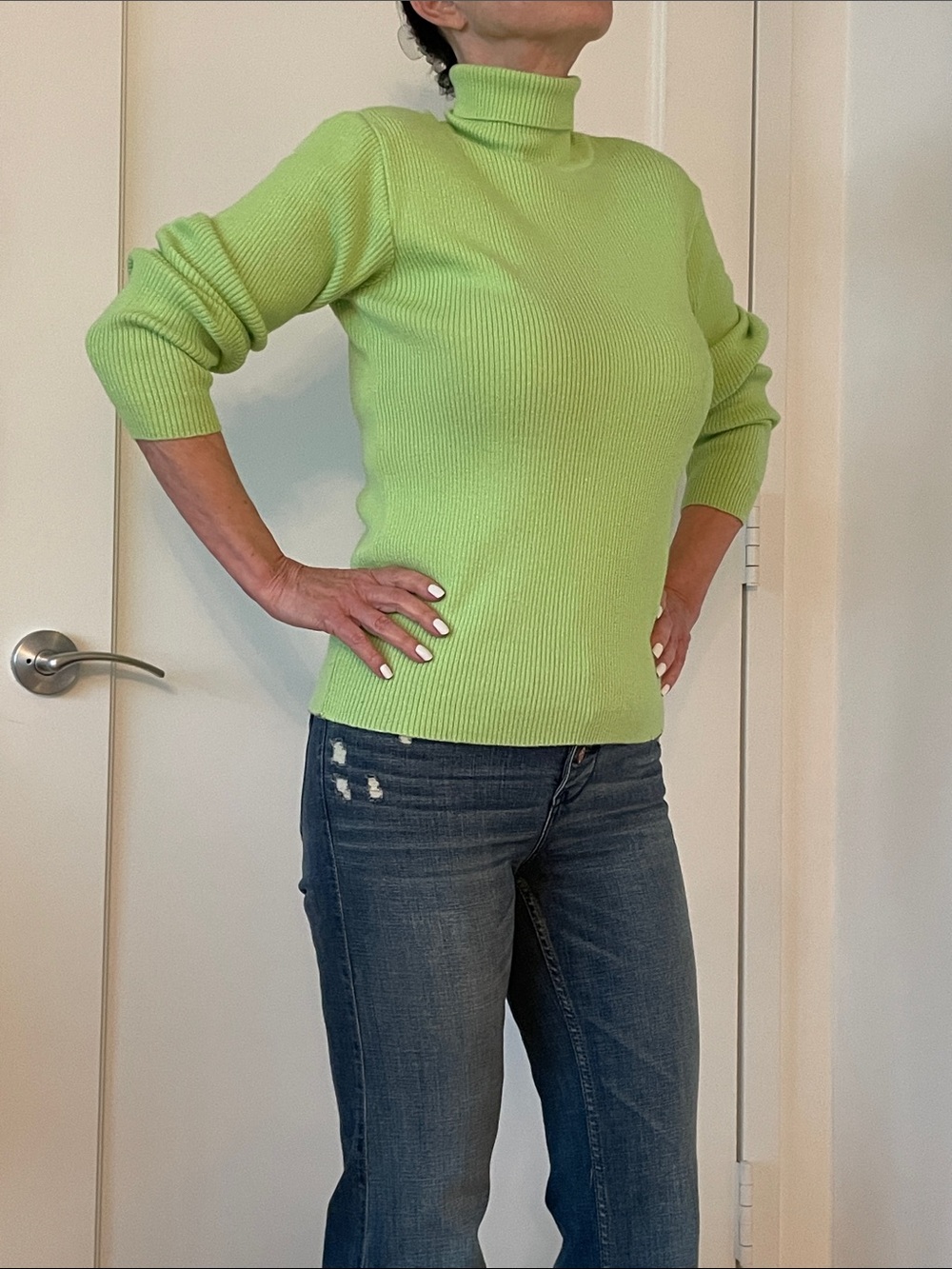 Sonia Rykiel Vintage Lime Green Ribbed Turtleneck Sweater